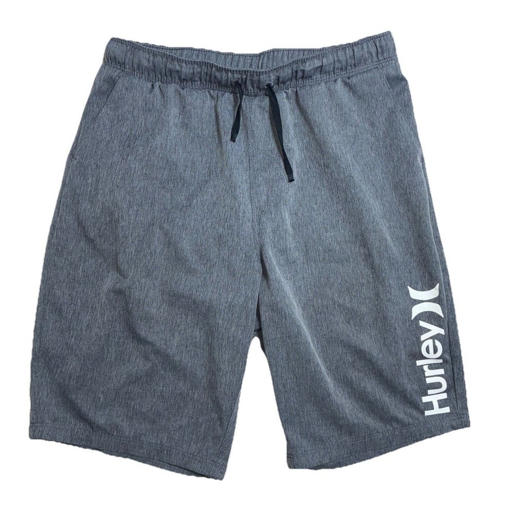 Hurley Board Shorts Boys L 14/16 Gray Drawstring Swim Trunks 26x9"